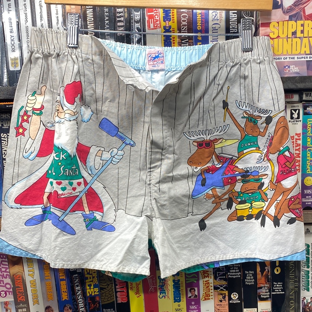M-L VINTAGE ADDICTION CHRISTMAS ROCK N ROLL SANTA SLEEP BOXER SHORTS